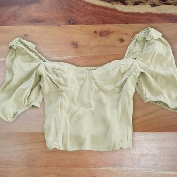 ARITZIA WILFRED "NOVELLA" Puff Sleeve Blouse In Sage Frost - Picture 5 of 16